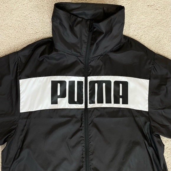 Puma Black White Logo Packable Hood Windbreaker Jacket - Picture 9 of 16